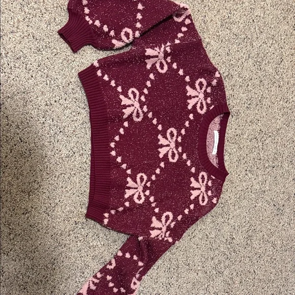 Altar'd State Burgundy and Pink Bow Sweater - Picture 6 of 9